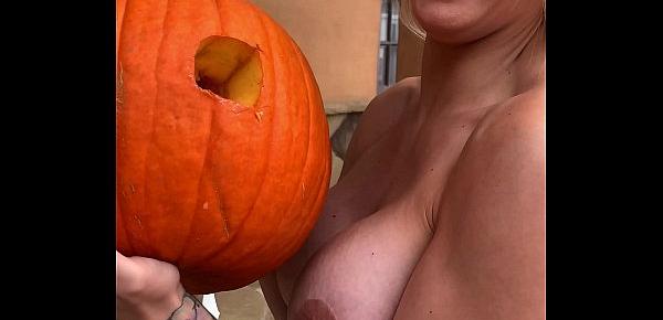  Pumpkin Smashing with Blonde Big Tits KENZIE TAYLOR for Halloween Trick or Treat